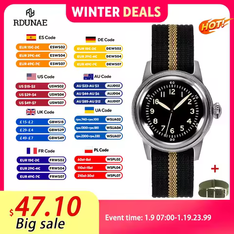 RDUNAE 2025 New A10 36mm RA07 Pilot Military Quartz Watches 316L Stainless Steel K1 Mineral Glass Luminous Retro Sports clock