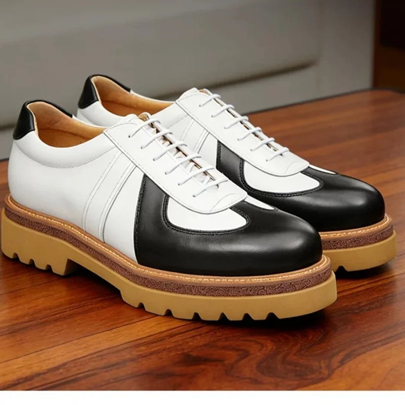 Cowhide lined Cowhide pad Black White Color Matching Thick-sole Business Casual Leather Shoes Man Anti-slip Oxford Formal Shoes