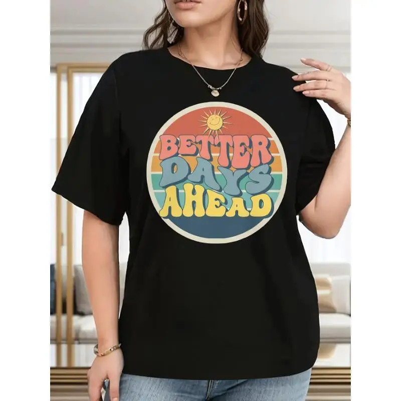 

Women Better Days Ahead T-Shirt Positive Vibes Graphic Tee Retro Sunset Print Motivational Slogan Loose Casual Top Gift