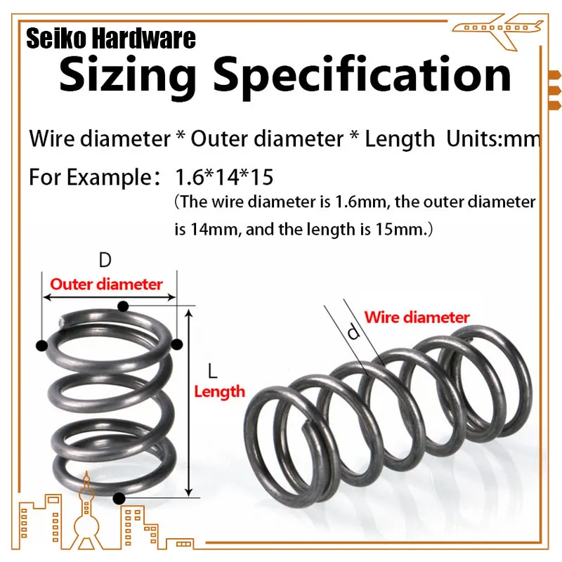 65Mn Wire Diameter 0.2 / 0.3mm Cylidrical Coil Small Compression Spring Return Compressed Springs Release Pressure Spring Steel