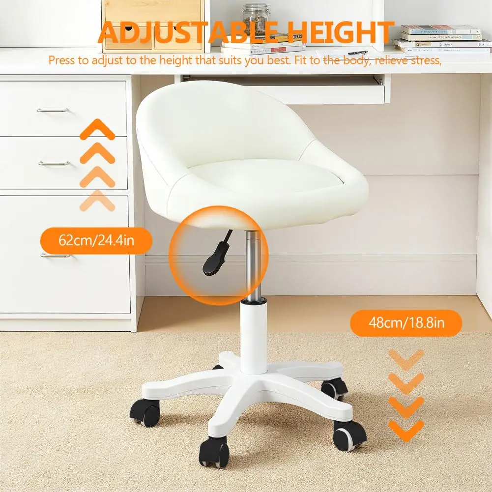 

Rolling Stool 360 Degree Rotating Salon Chair Ergonomic Swivel Seat Adjustable Height Ultra-Quiet Wheels Padded Faux Leather
