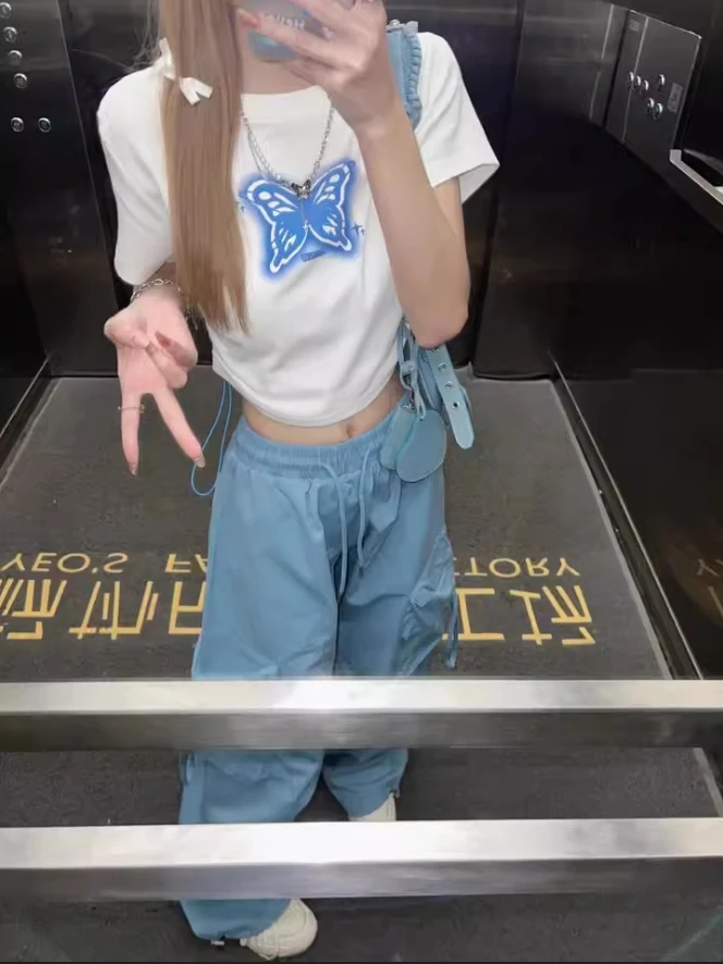 

Waist work pants for women in summer, loose and slimming, wide leg pants, work pants, dopamine wearing cool feeling motorcycle