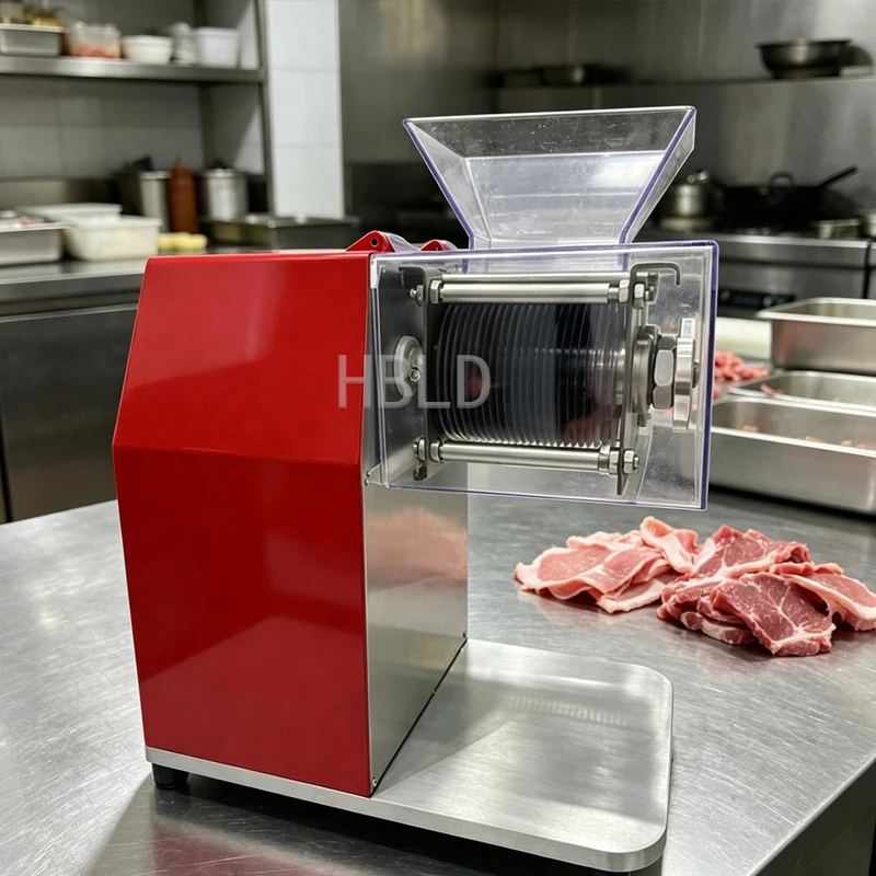 Electric Commercial Meat Slicer, Red Stainless Steel Slicer Blade, Vegetable And Fruit Slicer