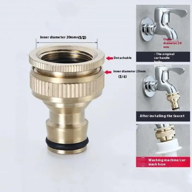 Adaptor Brass Hose Tap Connector 3/4'' 1/2'' Threaded Garden Water PIPE Adapter Fitting Watering Equipment Pressure Washer Hose view 3