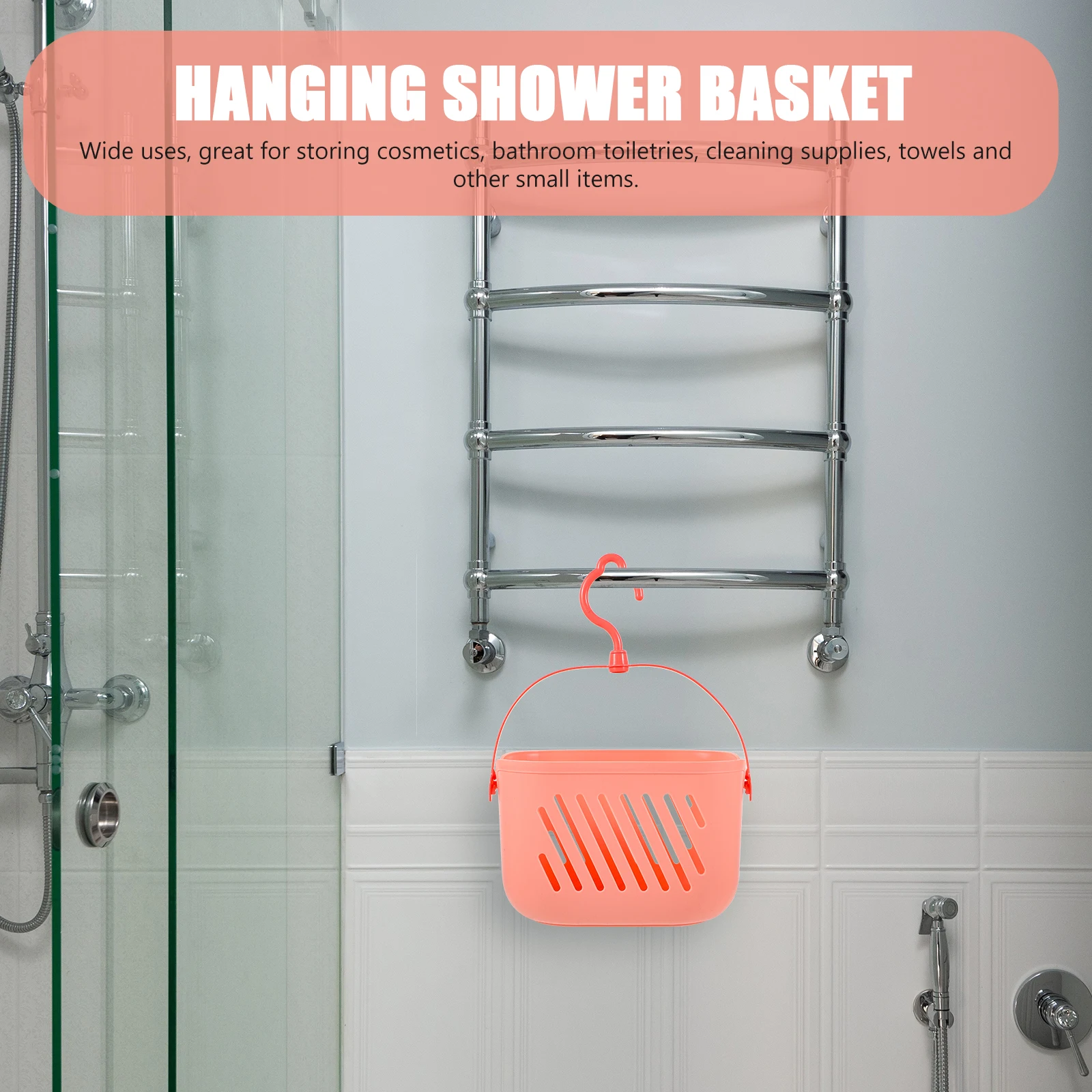 

Pink Plastic Bathroom Storage Basket Hanging Shower Organizer for Cleaning Bathing Supplies Toilet Accessories Holder