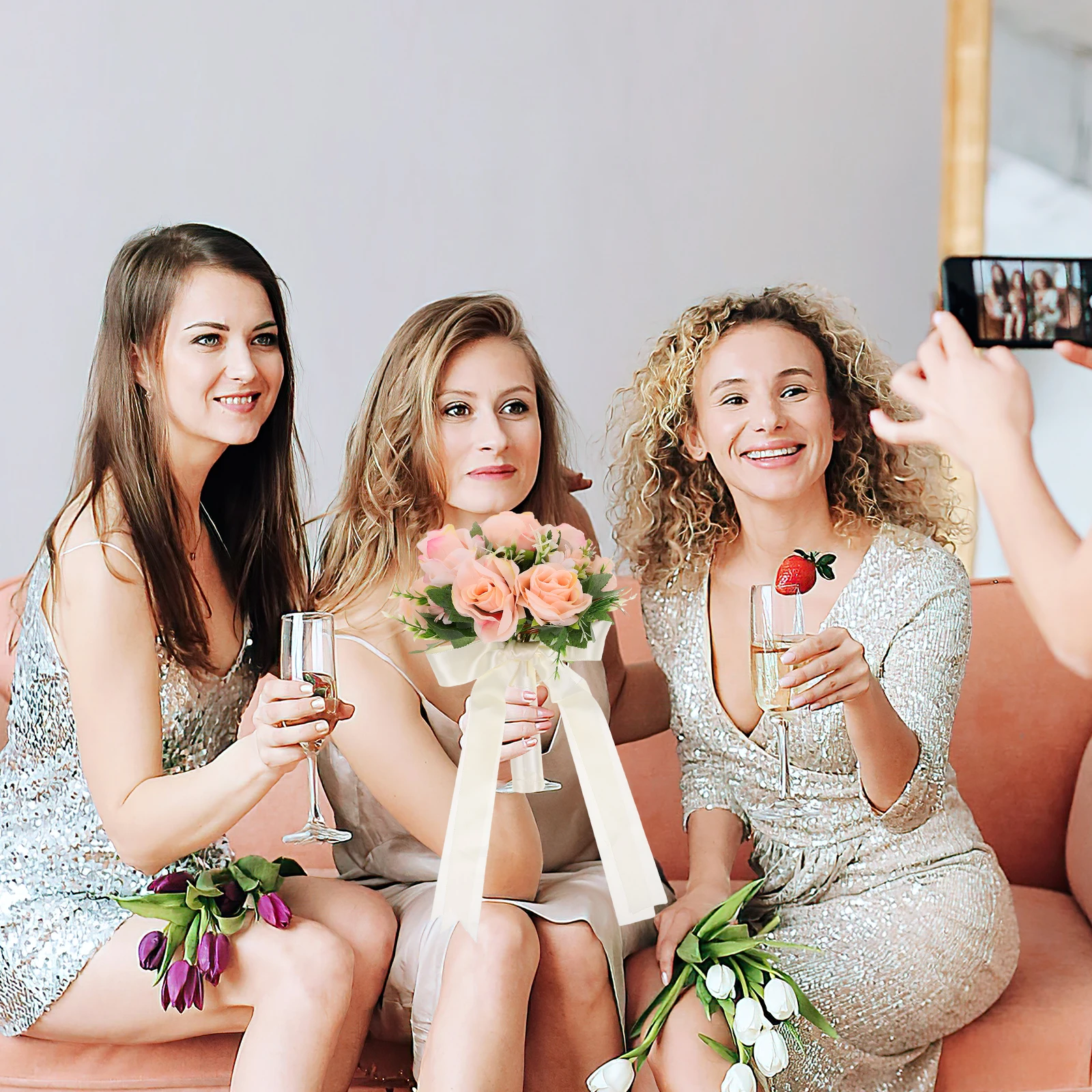

Faux Flowers Bouquet Bridal Bouquets for Bride Decorate and Bridesmaids Pink Wedding Artificial