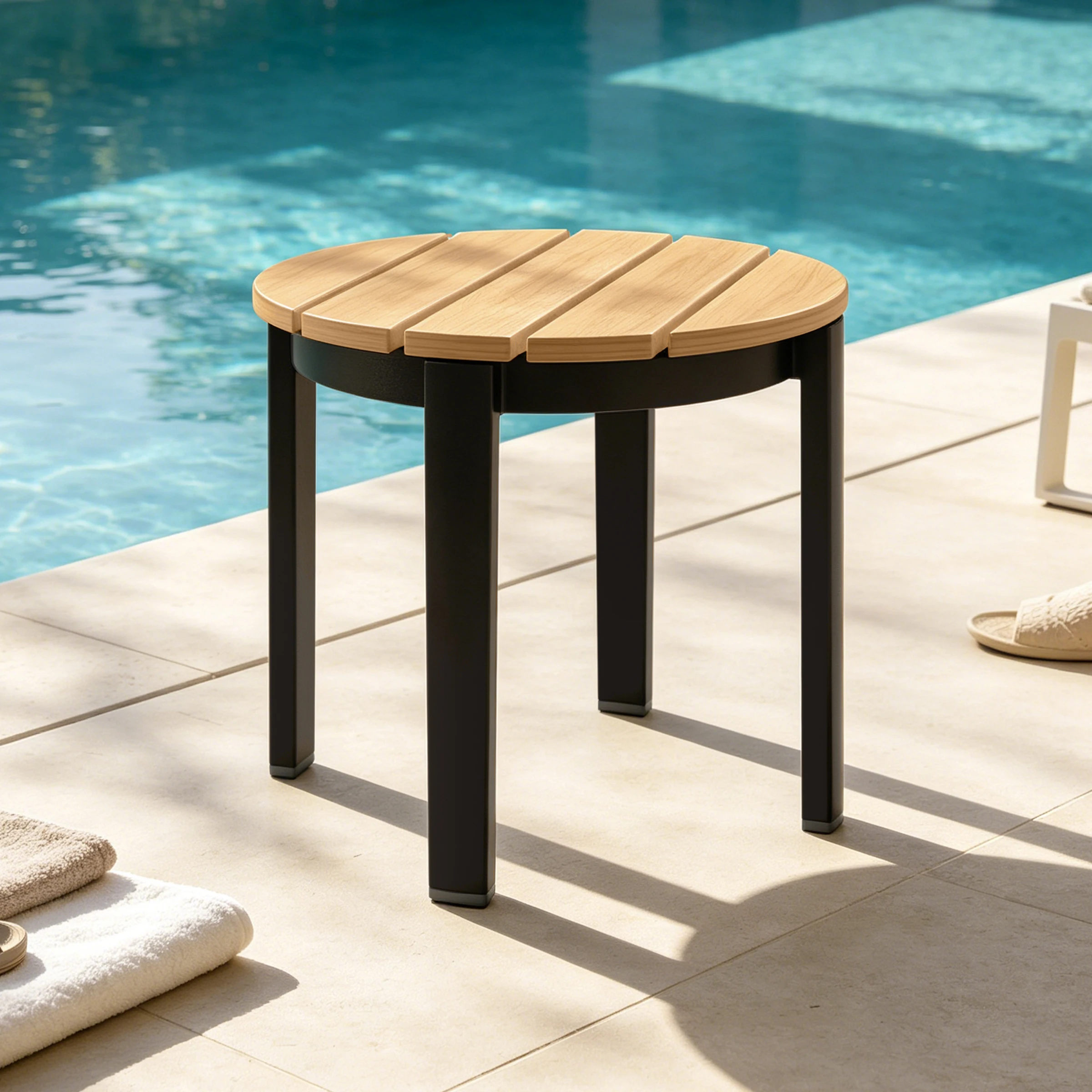 Wood-Grain Aluminum Outdoor Patio Side Table with HDPS Faux Wood Top, All-Weather Accent Table for Backyard, Garden & Poolside