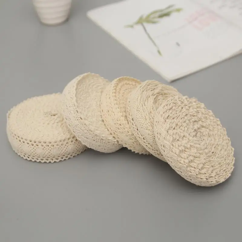 5 Yards Cotton Lace Trim Ribbon Beige for Sewing Patchwork Cotton Crocheted Lace DIY Apparel Dress Sewing Fabric