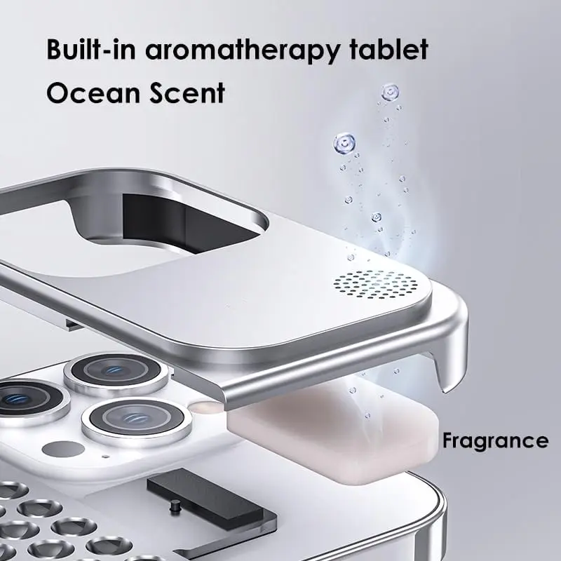 Aluminum Alloy Cooling Hollow Metal Case For iPhone 14 13 12 Pro Max 15Plus Fragrance Rimless Full Shockproof Cover Aromatherapy