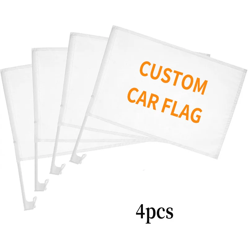 Custom 4pcs Car Flags for Car Windows, with White Plastic Pole, Polyester Flag with Double Stitching, More Durable for Outdoor