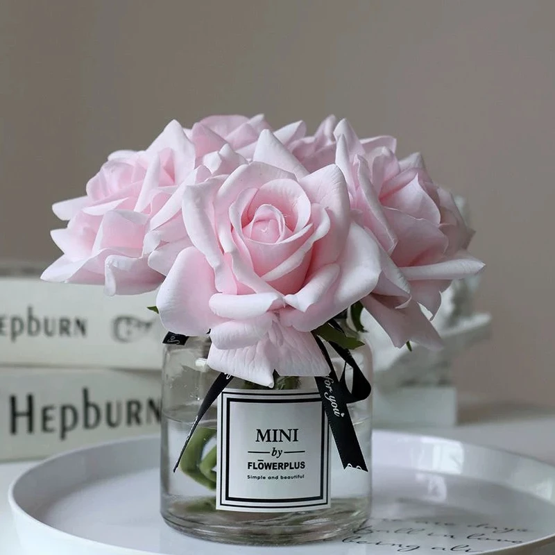 Artificial Roses Bouquet Short Stem Moisturizing Touch Roses for Home Decor Wedding Table Centerpiece Bridal Shower Decor Flower - view 5