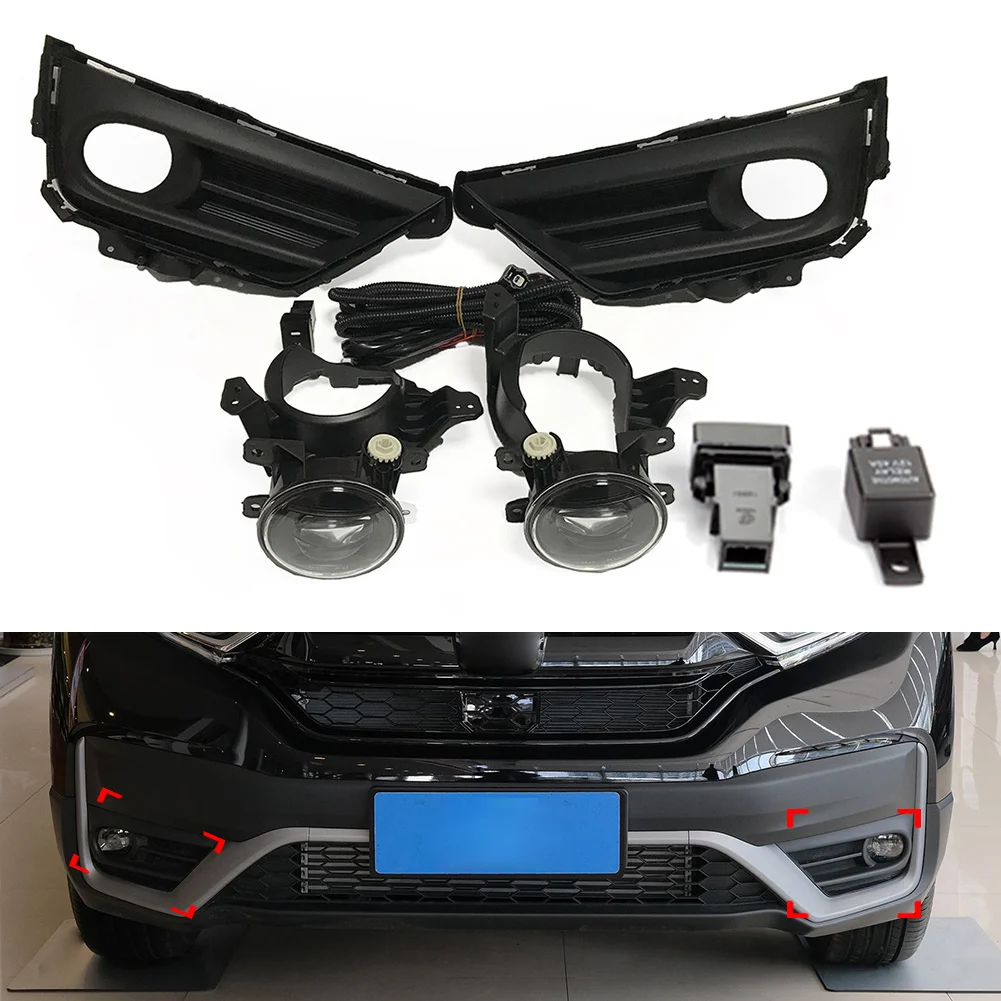 Car Front Bumper LED Fog Light Lamp Kits Bezel+Harness For 2020-2021 Honda CR-V CRV SUV