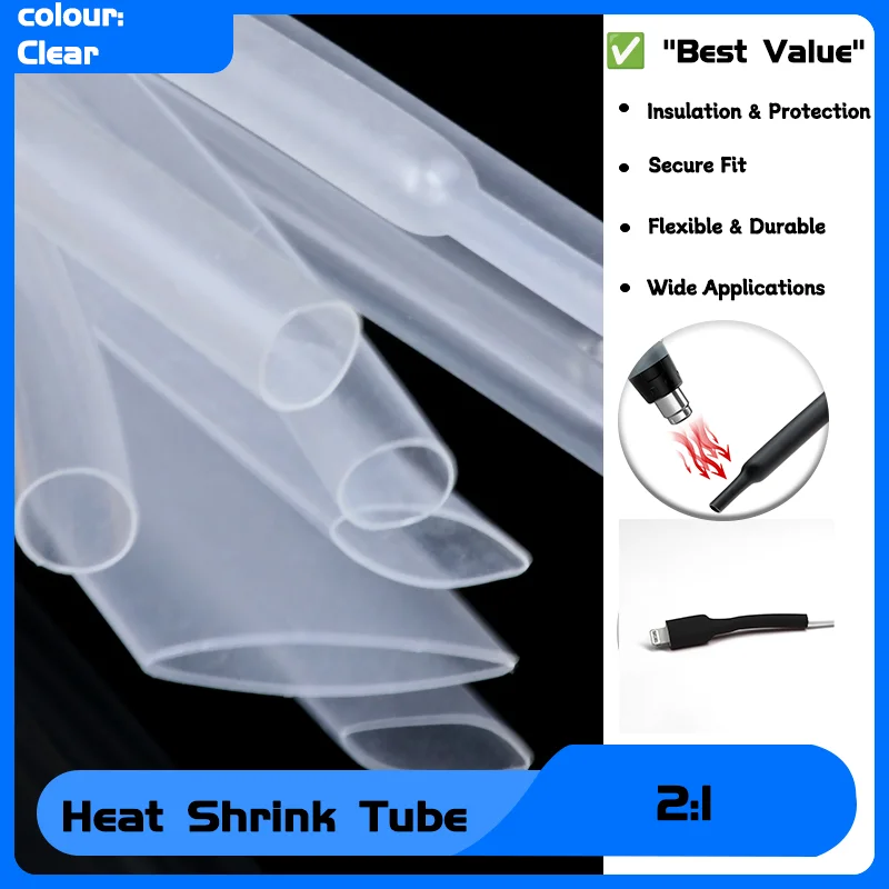 

2:1 Clear Dia 0.6mm ~ 80mm Heat Shrink Tube Wire Repair DIY Cable Polyolefin Protecctor Heatshrink Tubing Insulation Sleeve Wrap