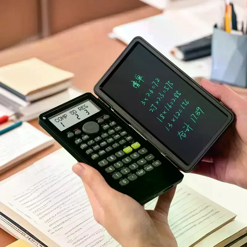 Scientific Calculator With Foldable LCD Writing Tablet And Multiple Calculation Functions For Student School Exams College Study