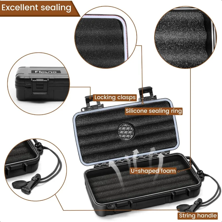 Flau Travel Cigar Humidor Case Portable Cigar Box kit with Humidifier Disc Cigar Cutter Cigar Punch Cigar Holder Dropper Waterp