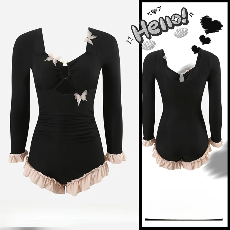 

Sexy One-Piece Swimsuit Long Sleeve Thermal Spring Female Style Slimming Design Fixed Chest Pad Full Coverage Beach Vacation