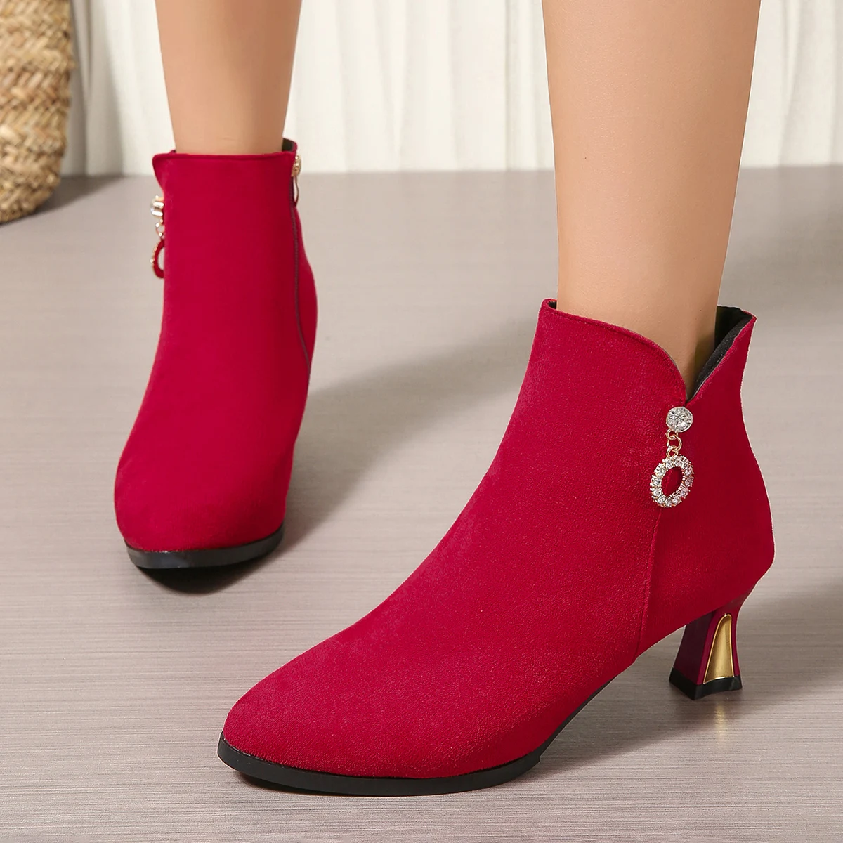 Black Pointed Toe Booties Autumn Winter Heeled Warm Ankle Boots for Women Trend 2026 Comfortable and Elegant Woman Short Shoes