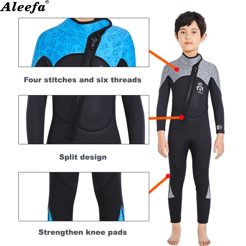 Kids Teenage 2.5mm Wetsuit  Neoprene One Piece Front Zipper Keep Warm for Boy Girl Winter Swimming Suit