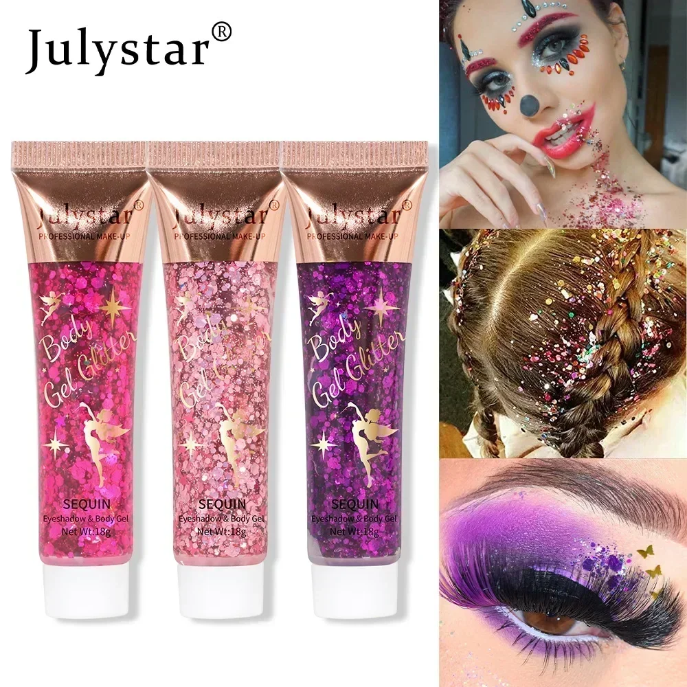 

Гель с блестками Julystar, 8 цветов, профессиональный, для тела, многофункциональный, для вечеринок и выступлений, 18 мл