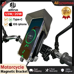 Allino New Motorcycle Phone Holder Strong 15W20W Magnetic Bracket Waterproof Wireless Charge Mirror Mount Motorcycle Accessories