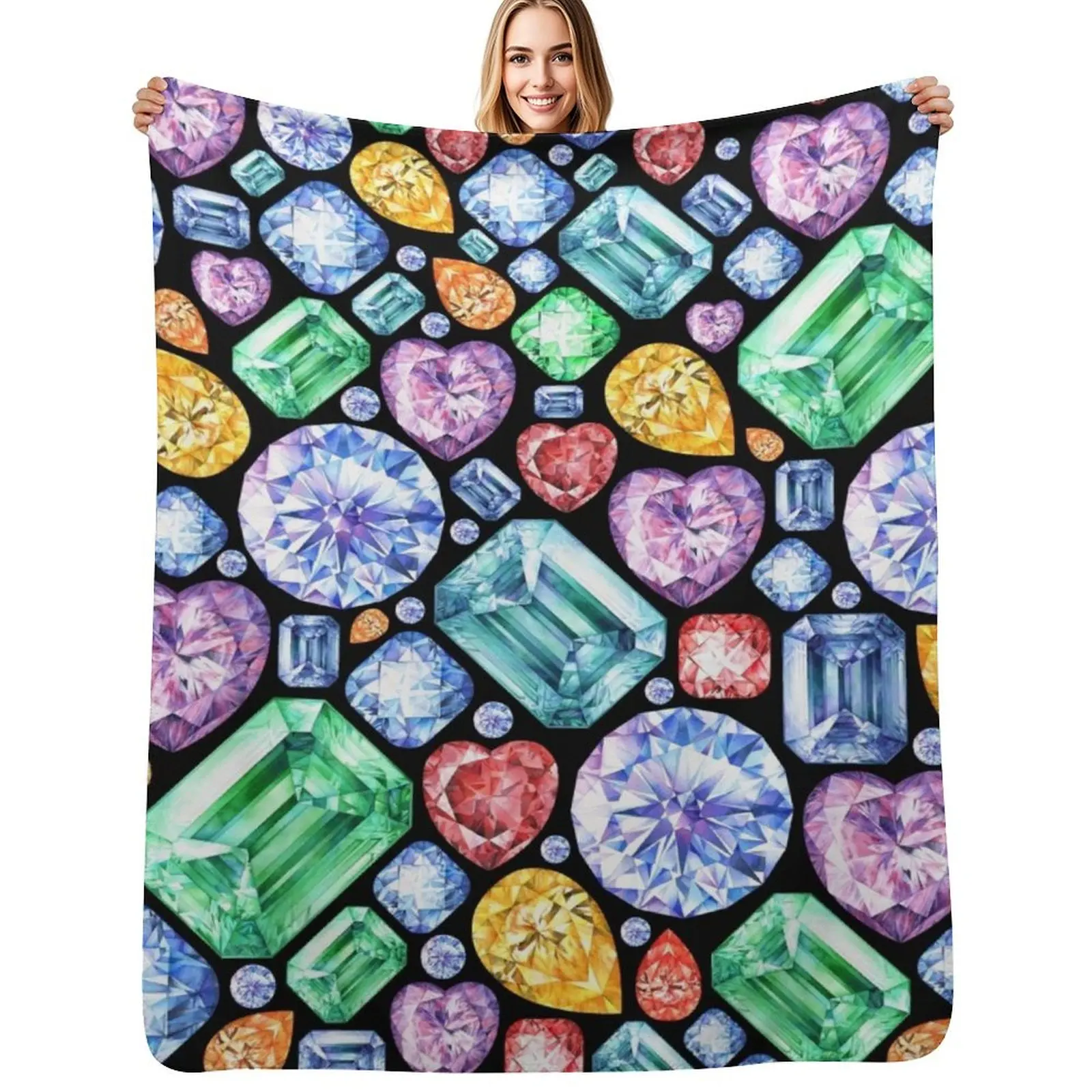 

Colorful Gemstone Painting. Sparkling Gem Print on black Throw Blanket Sofa Quilt Heavy Soft Plush Plaid blankets ands Blankets