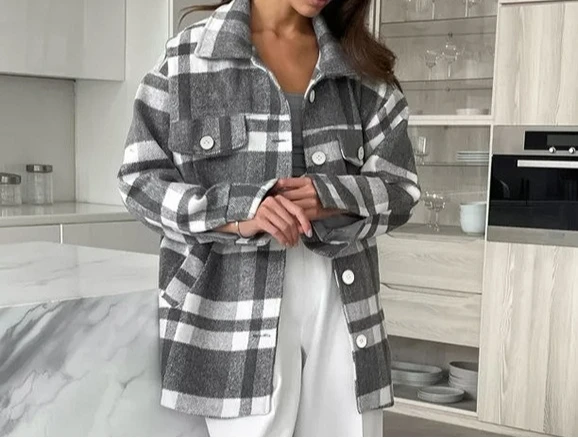 2025 Autumn and Winter New Plaid Loose Collar Tied Coat Fashionable Women's Coat