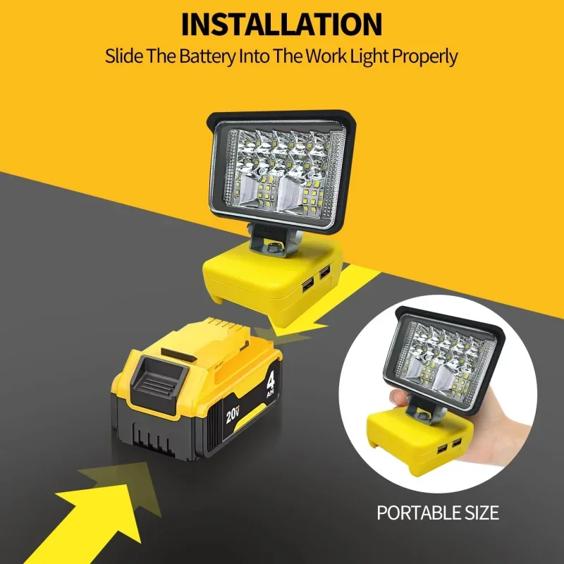Luz LED de trabajo, lámpara de inundación de emergencia de 3/4/5/8 pulgadas para Dewalt, batería de iones de litio de 18V y 20V, linterna para exteriores, lámpara de Camping