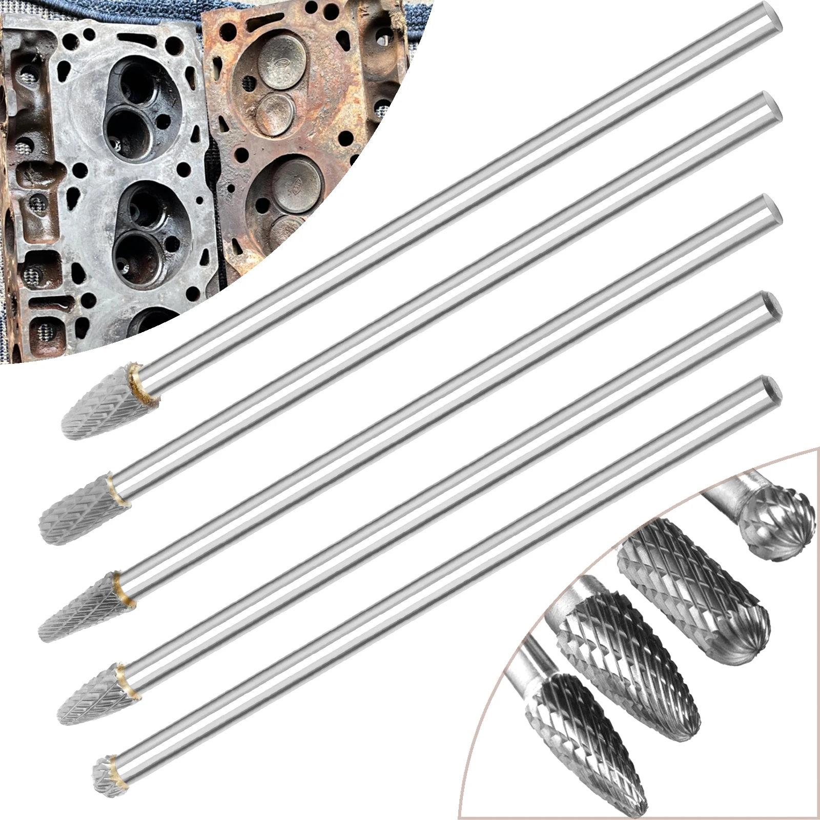 

5Pcs Long Carbide Burr Set Total Length 150mm Die Grinder Bit Rotary Rasp Attachment for Cutting Grinding Porting Metal Cast