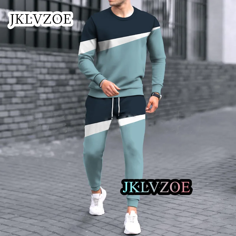 Men Sport Tracksuit 2-piece Outfit Casual Streetwear For Male Jogging Sportwear Stripe 3D Print Suit Oversize Sets Gym Clothes