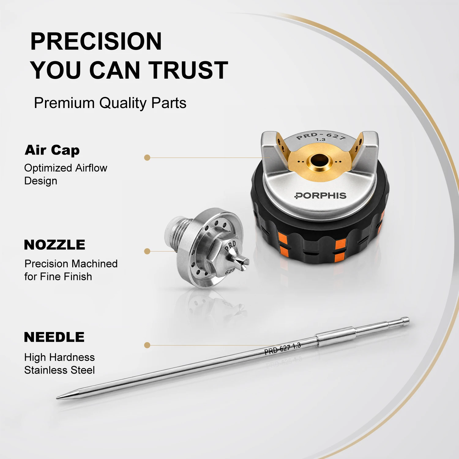 Original PORPHIS PRD-627 1.3mm spray gun nozzle needle cap kit