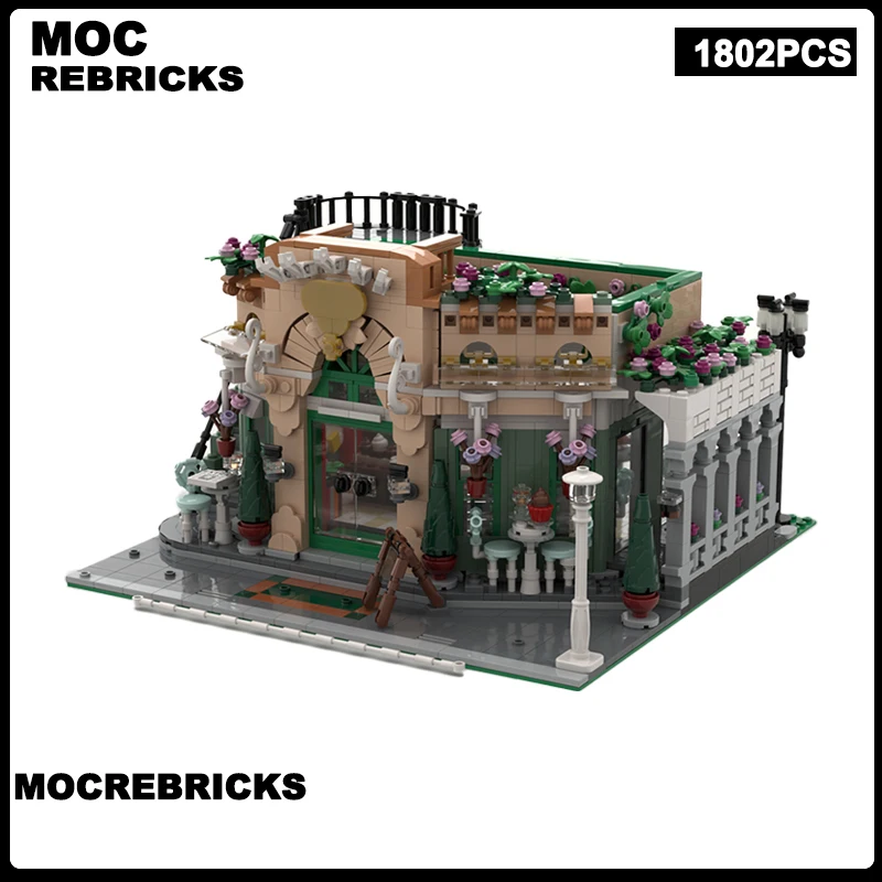 

Creative Urban Street View Café Fleur V2 Groundfloor MOC Building Block Assembly Model Originality Brick Toys Christmas Gifts