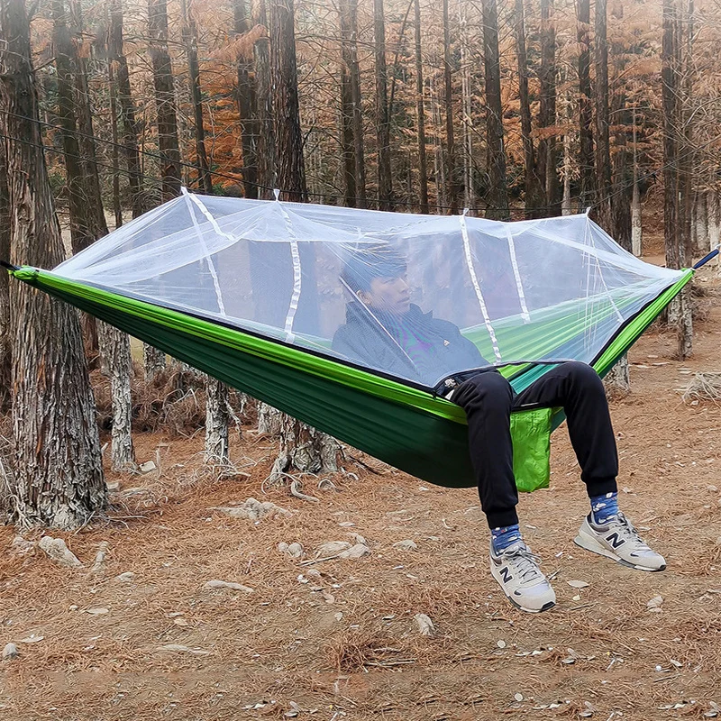 Automatic Quick-opening Mosquito Net Hammock Outdoor Camping Pole Hammock swing Anti-rollover Nylon Rocking Chair 260x140cm ﻿