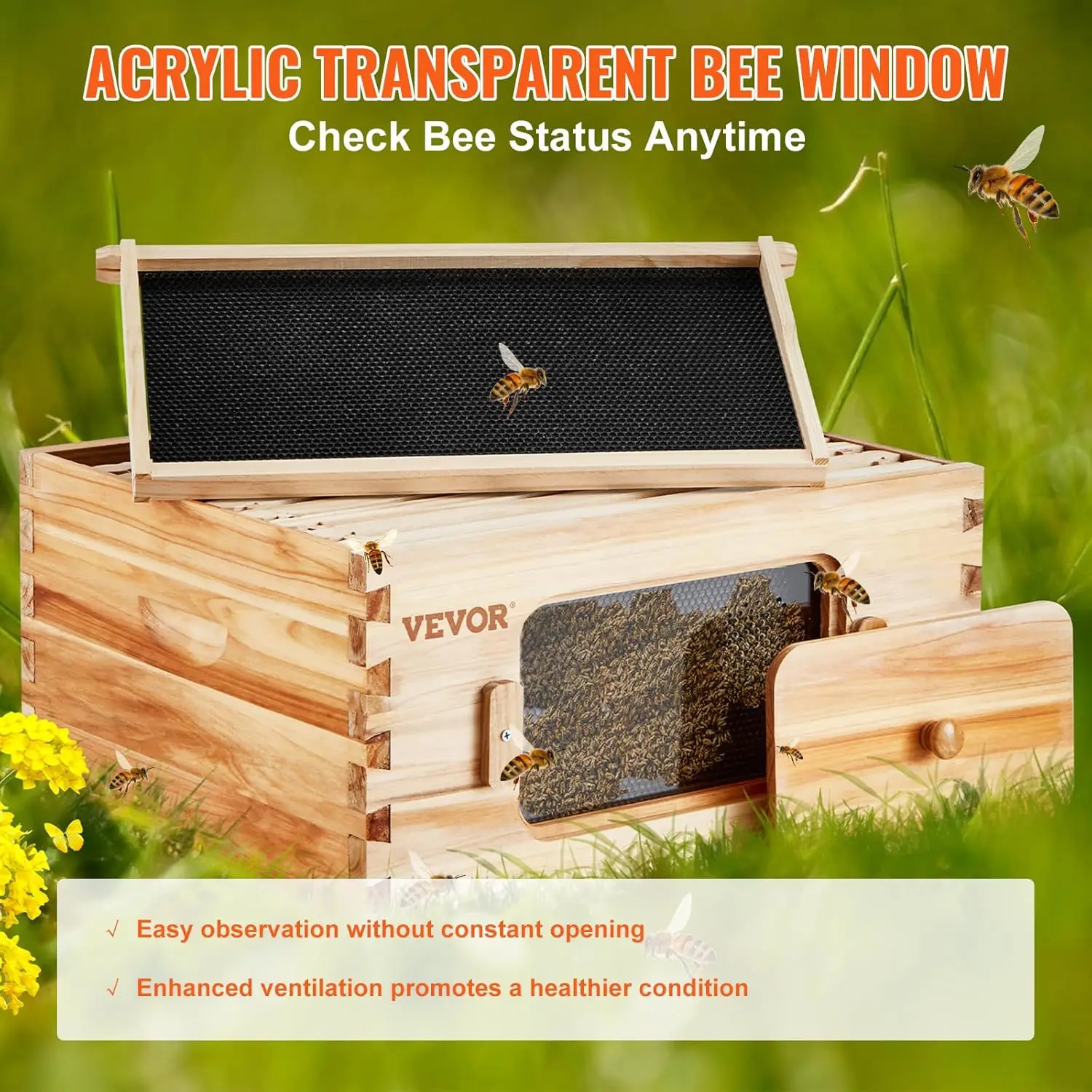 10 Frame Deep Brood Bee Hive Box, Bee Box Dipped in 100% Beeswax, Langstroth Beehive Kit with 10 Frames and Foundations Sheets image 3