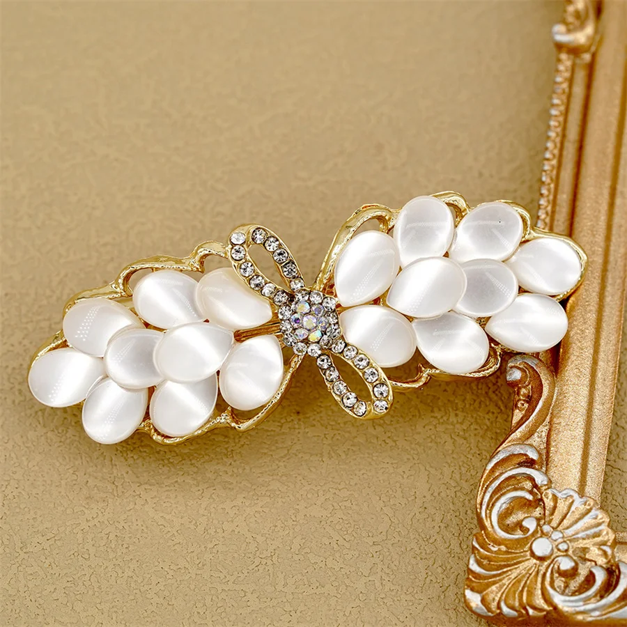 New luxury opal spring clip fashion flower rhinestone zircon hair clip ponytail word clip elegant ladies Korean hair accessories