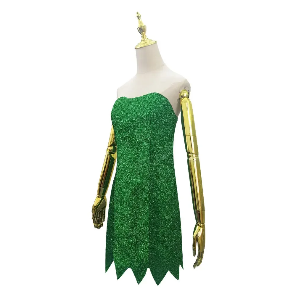 Anime Elf Cosplay Costume Tinker Bell Women Sexy Green Tube Dress Wig Tinker Bell Halloween Carnival Party Role Playing Clothing