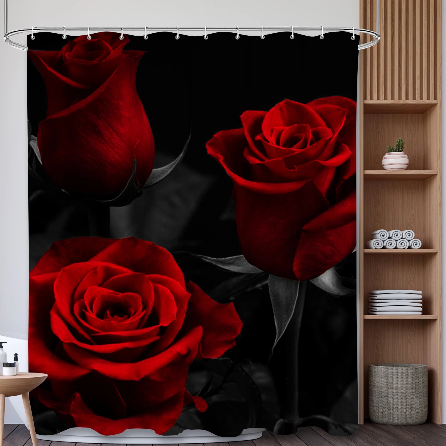 Fashion 3D Rose 1ps Shower Curtain with 12 Hooks Set Waterproof Fabric Bath Decoration With Hooks Bathroom Curtains