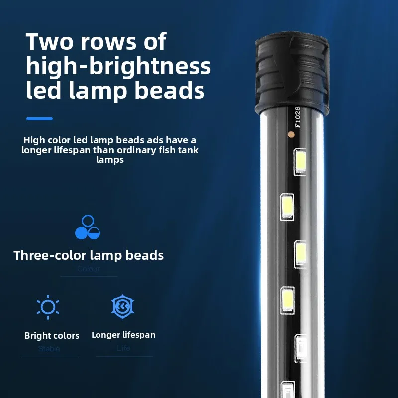 حوض السمك مصباح ليد مقاوم للماء خزان الأسماك ضوء النبات تنمو مصباح 18-48 سنتيمتر أحواض السمك تحت الماء إضاءة ديكوريّة 90-260 فولت 5730 رقاقة