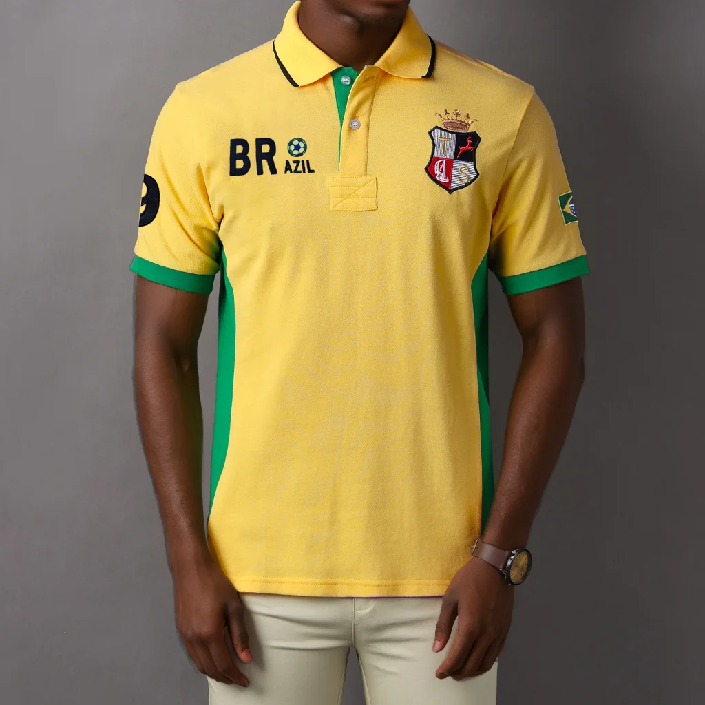 

Men's polo shirt short sleeves Brazilian sportswear casual fashionable color-matching design pure cotton embroidered polo collar