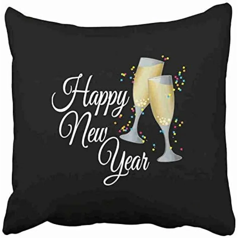 

2025 New Year Pillow Cover Happy New Year Champagne Colorful Paper Dust Decorative Pillowcase 18in x 18in