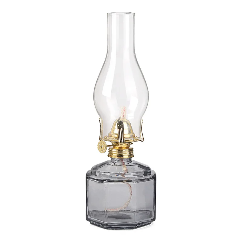 Glass Kerosene Lamp Outdoor Windproof Indoor Traditional Lighting Fixture Accessories Large Capacity Polygonal Lampshades