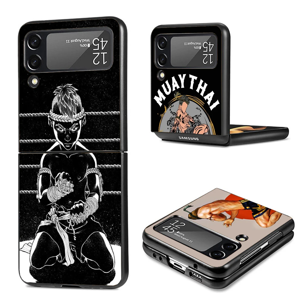 Muay Thai Fight Boxing Hard Black Cover for Samsung Galaxy Z Flip 4 3 5 5G Phone Case Flip4 Flip3 Flip5 Pattern Luxury Shockproo