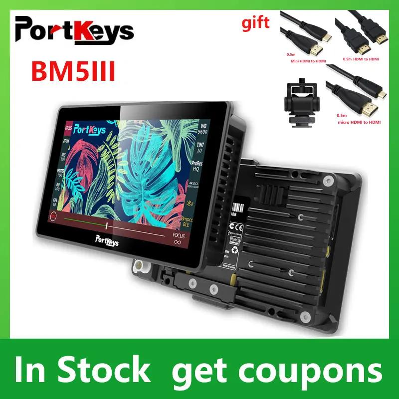 

Portkeys BM5III Field Monitor 2200 Nit 5.5 inch Touch Screen SDI Camera Control Monitor for RED Komodo Z CAM BMPCC 4K/6K/Pro