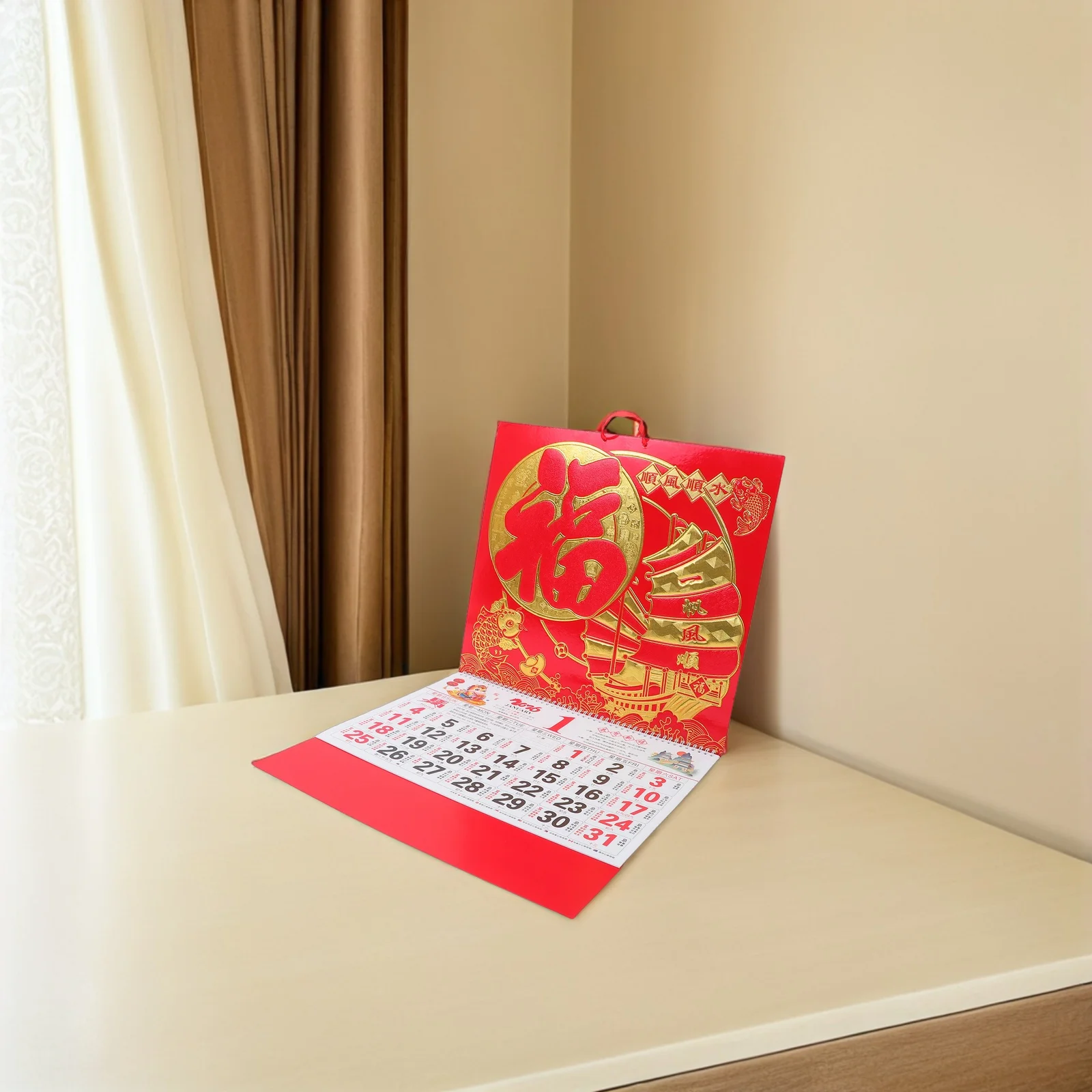 

2Pcs 2026 Chinese Zodiac Wall Hanging Calendar Year of Horse Lunar Dates Feng Shui Good Luck Traditional New Year Decor