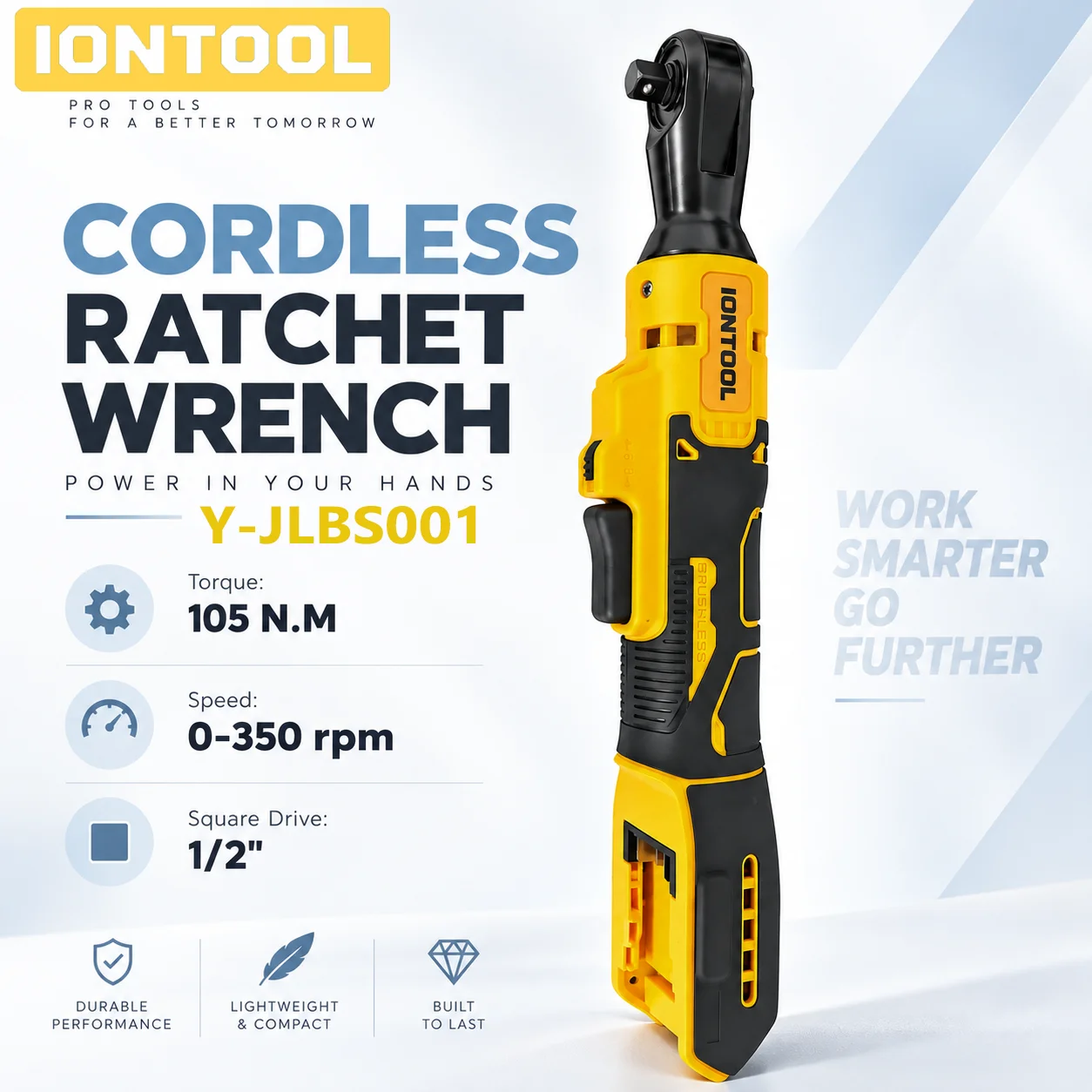 IONTOOL Compact Lightweight 105N.m Cordless Ratchet Wrench 1/2 Inch for Auto Repair and Garage Maintenance Power Tool