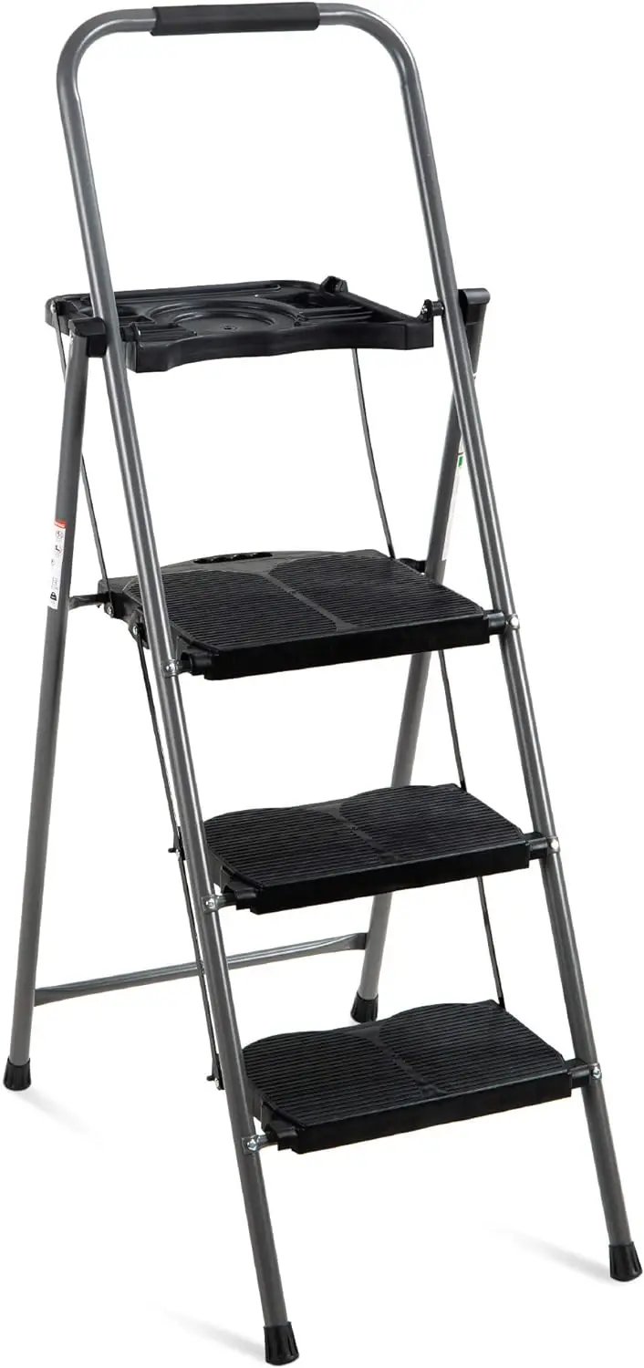 

Best Choice Products 3-Step Ladder, Portable Folding Anti-Slip Step Stool w/Utility Tray, Hand Grip, Rubber Feet Caps, 330lb