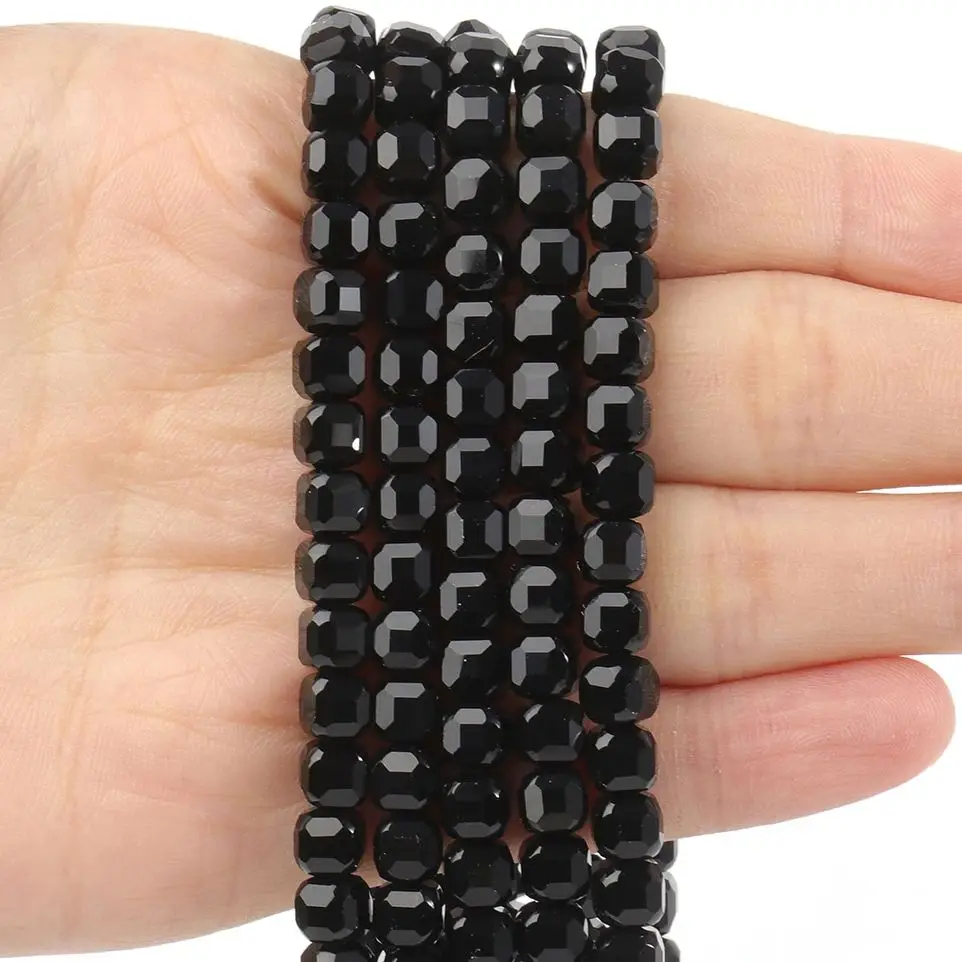 Natural Black Agate Onyx Faceted 5mm Square Cube Shape Beads for Jewelry Making Diy Bracelet Necklace Beading Accessories