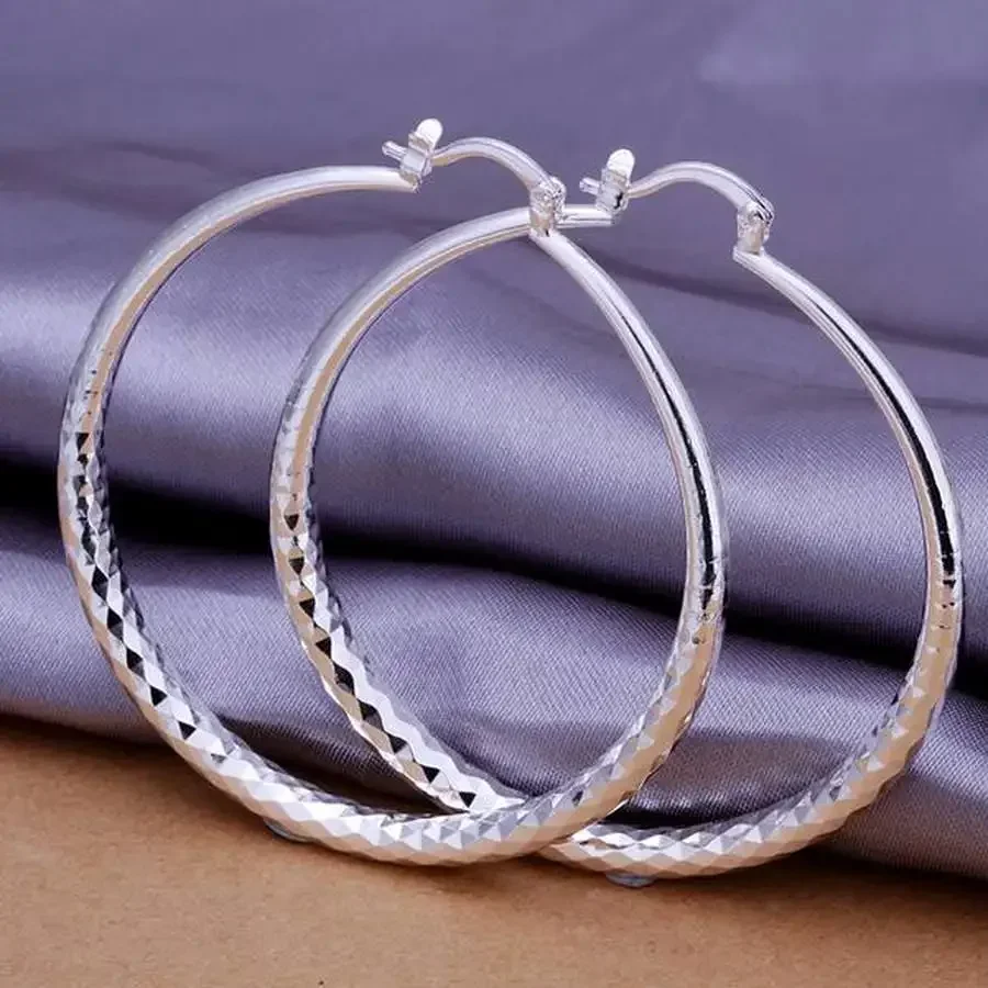 925 Sterling Silver big Earring women lady 5cm circle top quality fashion wedding beautiful  Jewelry