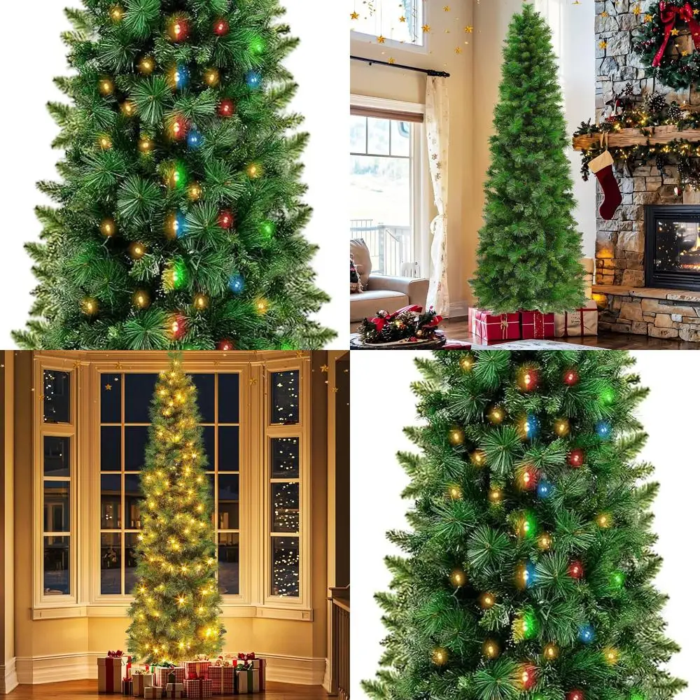

7ft Pre-lit Slim Portland Pine Christmas Tree with 220 LED Lights, 8 Modes, Timer, Realistic Tips - Ideal for Indoor or Outdoor