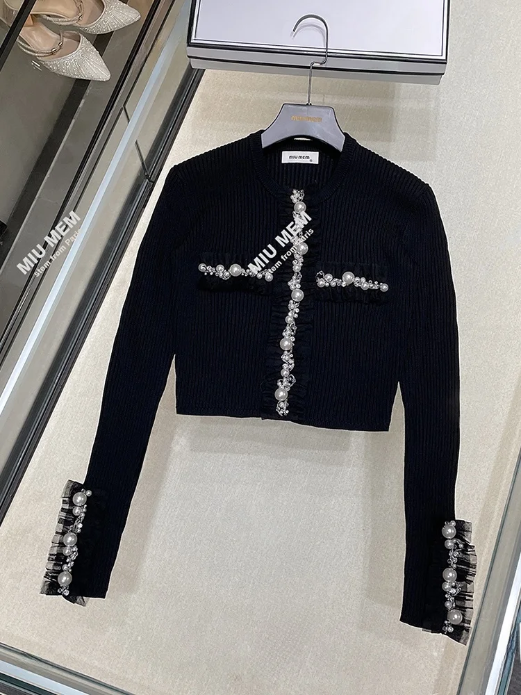 

Высококачественный женский вязаный открытый кардиган с бусинами, осень-зима, новый южное масло, женский комбинезон для поездок на работу, обычный...