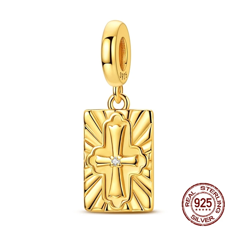 

Стерлингового Серебра 925, прямоугольная табличка, подвеска в виде креста, классический шарм, подходит для оригинальных браслетов, женские ювелирные изделия «сделай сам», подарок